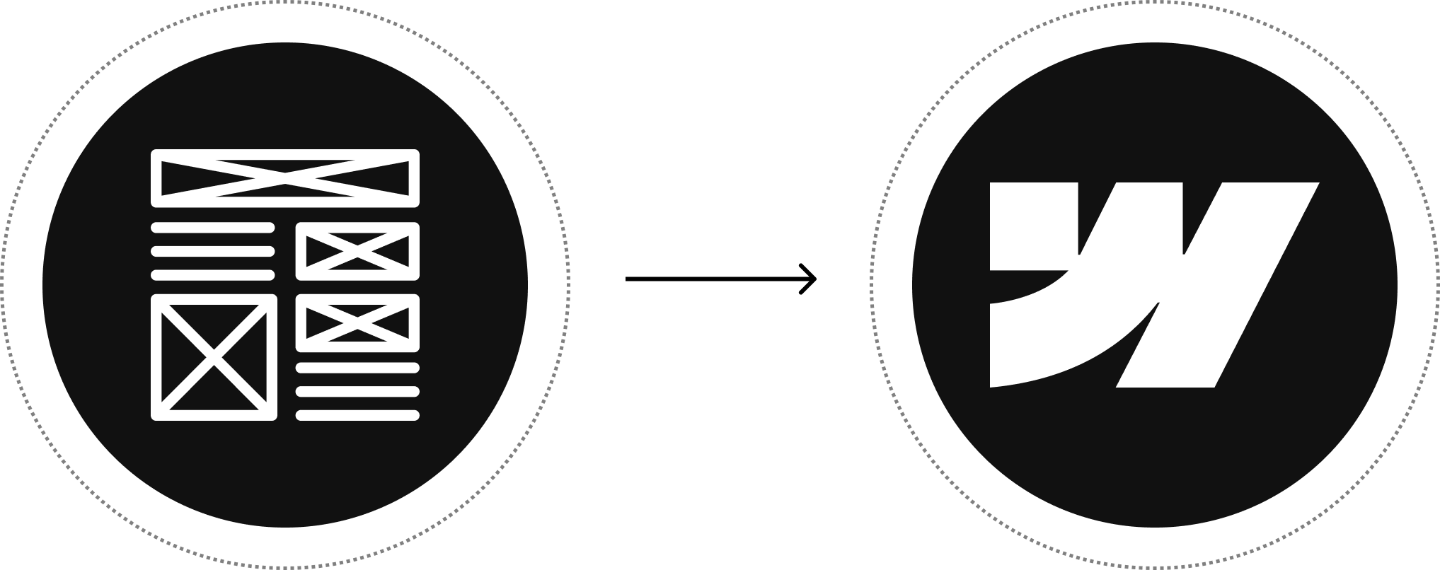 Web design wireframe and Webflow logo illustration